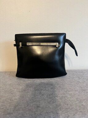 Lorella Pagano Black Shoulder Bag Minimalist Purse Silver Hardware